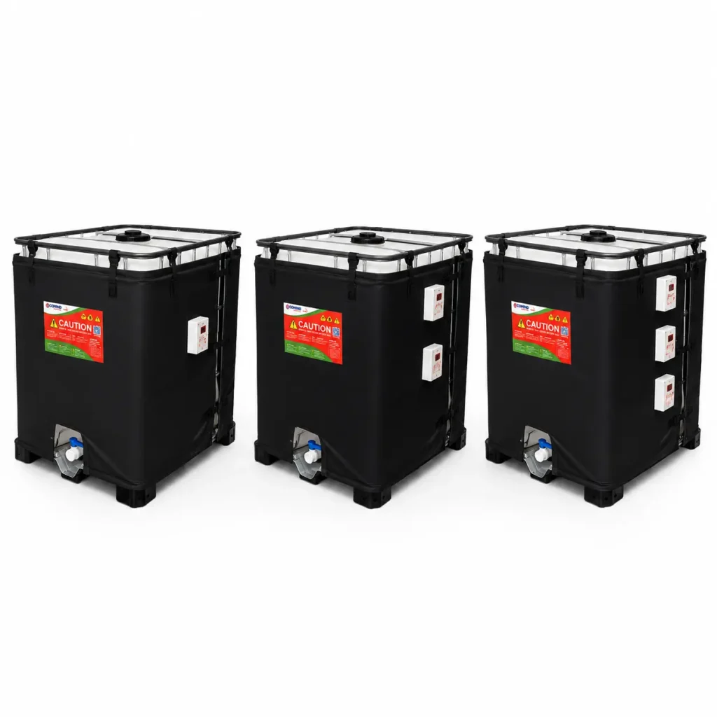 Variations of an industrial IBC heating blanket in black